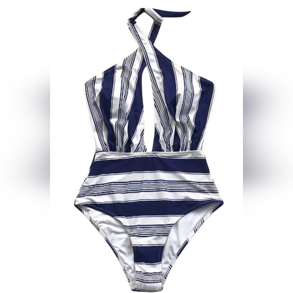 Striped Halter One-Piece Swimsuit